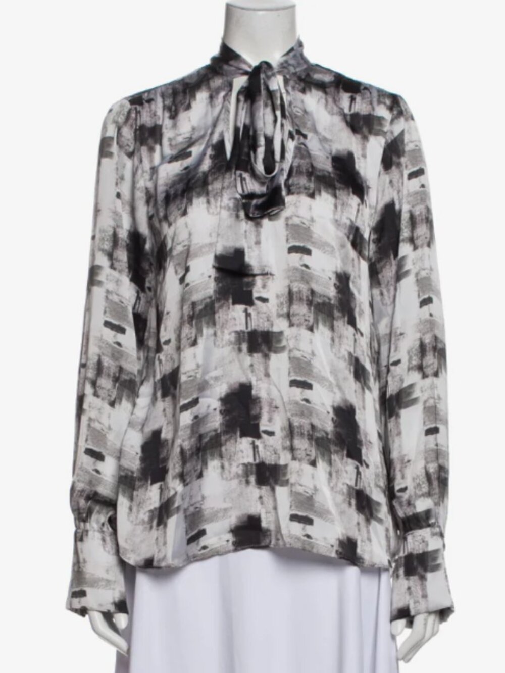 Waverly Grey  Printed Long Sleeve Button-Up Top  Grey | Size: L